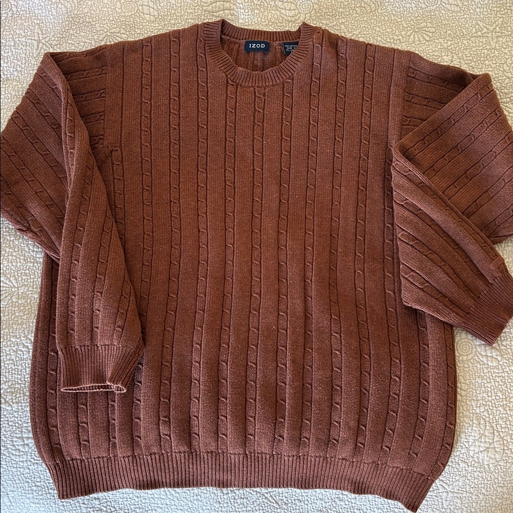 IZOD Vintage Men's Rust Cable Knit Sweater 100% Cotton - Picture 3 of 4